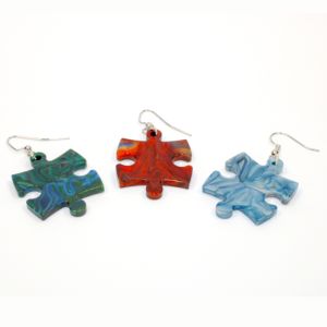 Hook Earrings Lustrous Puzzle Piece Pair (Assorted Dice Colors)