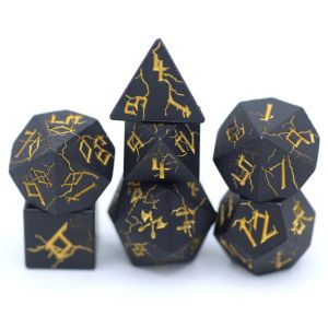 7-Set Barbarian Solid Metal: Matte Black with Gold