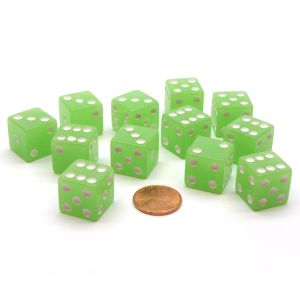 d6 Cube 16mm Glow-in-the-Dark Lime with White (12)