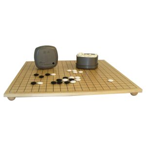 Go Solid Wood Board 18.75x17.25 with Glass Black & White Stones 7mm