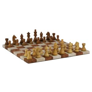 3" Sheesham & Boxwood German Knight and 14.5" Leatherette Chess Board Caramel and Cream