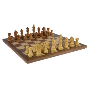 3" Sheesham German Chessman and 14" Chess Board Walnut and Maple